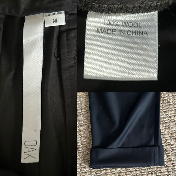 OAK NYC High Waist Wool Pleated Trousers – Black Pants w/ Belt Detail, Size M - Picture 7 of 7